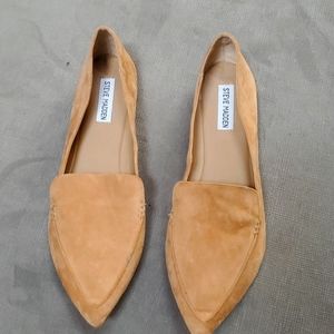 New tan leather suede flat loafers